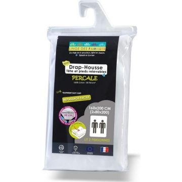 DRAP HOUSSE 160CM X 200CM POUR LIT MOTORISE LINGE DES FAMILLES PERCALE DH RELAX160 BLANC