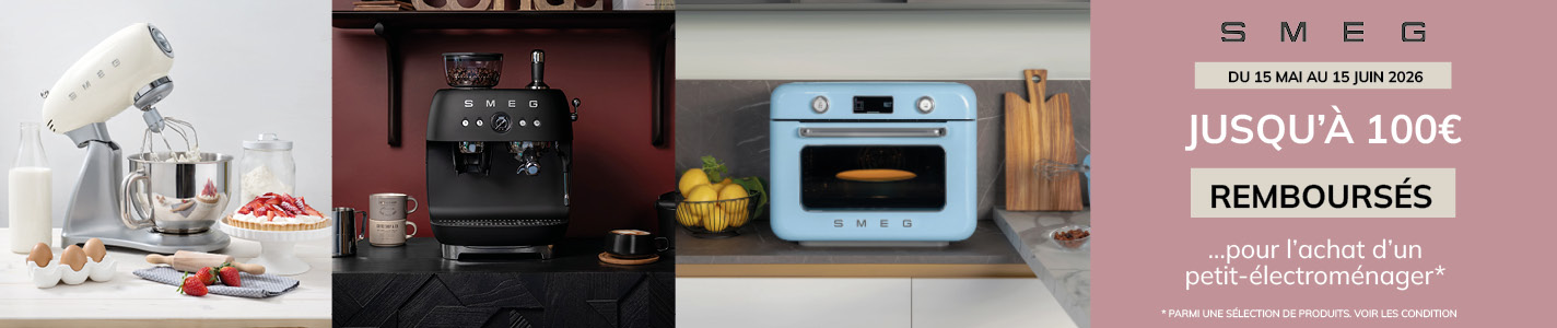 Offre de remboursement diff&eacute;r&eacute; Smeg : jusqu'&agrave; 100&euro; rembours&eacute;s sur une s&eacute;lection de produits petit &eacute;lectrom&eacute;nager. Du 15 mai au 15 juin 2026.